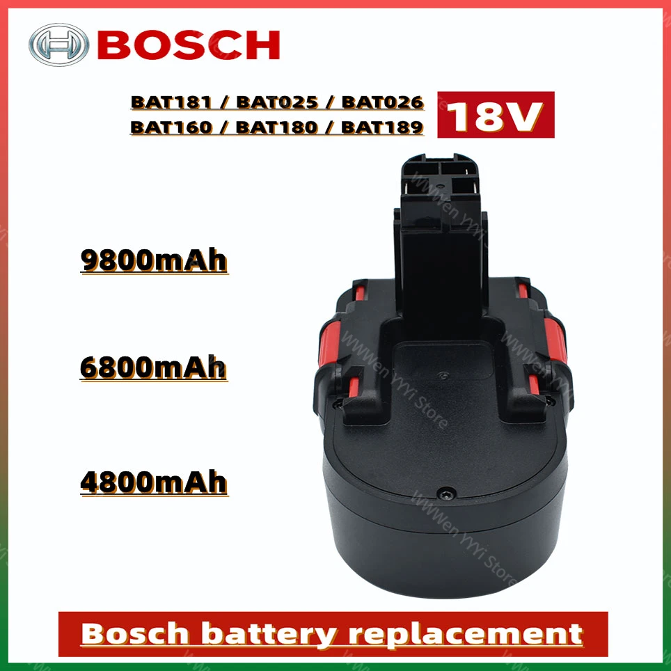 

Bosch 18V 4800/6800/9800mAh BAT025 Rechargeable Battery Ni-CD Power Tools Bateria For Drill GSB 18 VE-2 PSR 18VE, BAT026