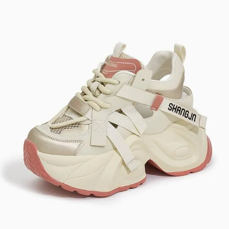 

Women 2026 Summer Breathable Mesh Chunky Sneakers 9CM High Platform Sports Shoes New Hollow Microfiber Leather Casual Dad Shoes