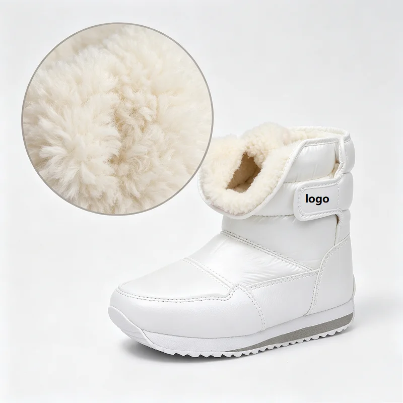 Kids Waterproof Mid-Calf Snow Boots Winter Warm Thick Fleece Lined Girls Outdoor Anti-Slip Adjustable Hook & Loop Thermal Shoes