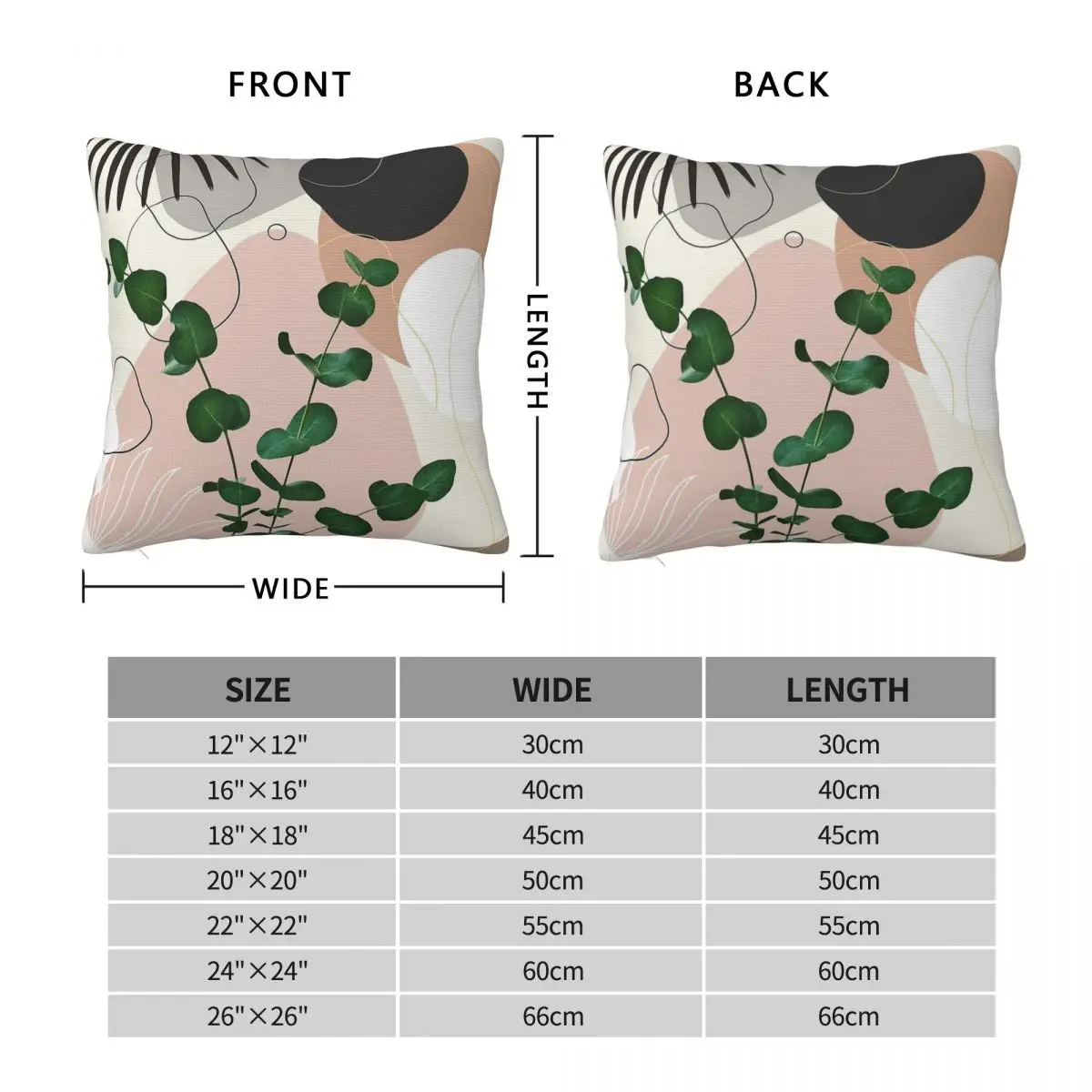 Eucalyptus Fan Palm Finesse Square Pillowcase Polyester Linen Velvet Creative Zip Decor Pillow Case Bed Cushion Cover