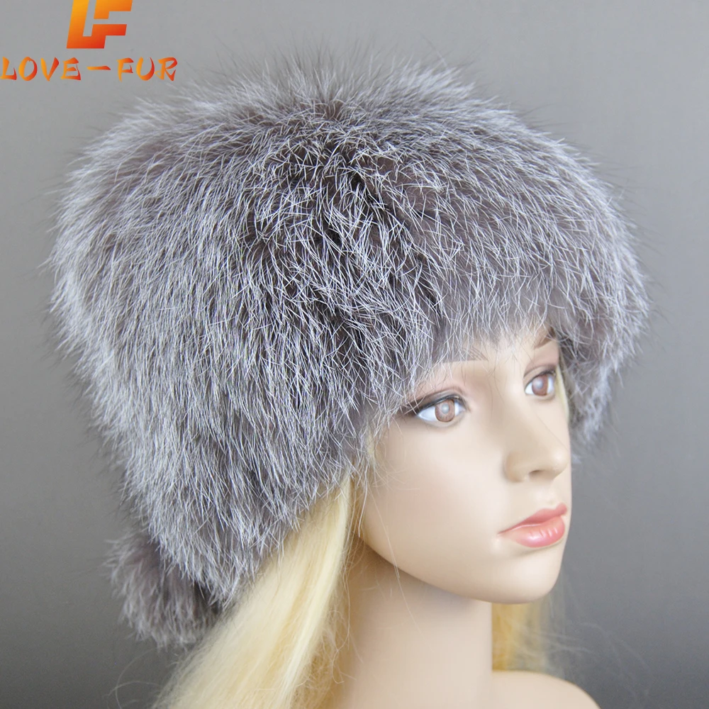 

Fashion New Women Natural Real Fox Fur Hat Winter Real Fox Fur Beanies Caps Handmade Warm Soft Knitted Real Fox Fur Skullies Cap