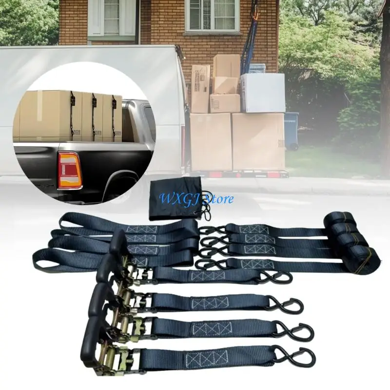 

37JE Heavy Load Ratchet Straps 2200Lbs Capacity Quick Release S Hooks Padded Handle For Roof Rack Motorcycle Moving