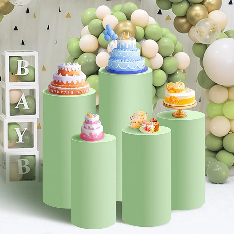 

1PCS/5PCS Light Green Cylinder Pedestal Stand Covers Elastic Spandex Round Pillar Covers for Wedding Party Birthday Event Decor