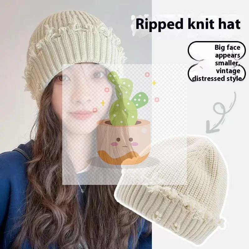 Nowa Zimowa Elastyczna Ciepła Czapka Hip Hopowa Modna Czapka Dzianinowa z Postrzępionym Daszkiem Dla Kobiet i Mężczyzn