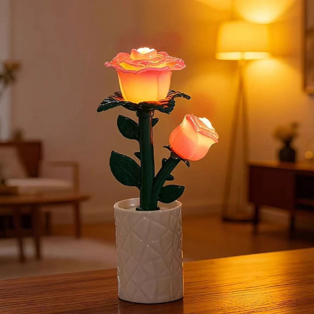 

LED Mini Fireplace Night Light Rose Lamp Night Simulation Flower Atmosphere Desk Light Room Table Decor Gift for Girl Friend