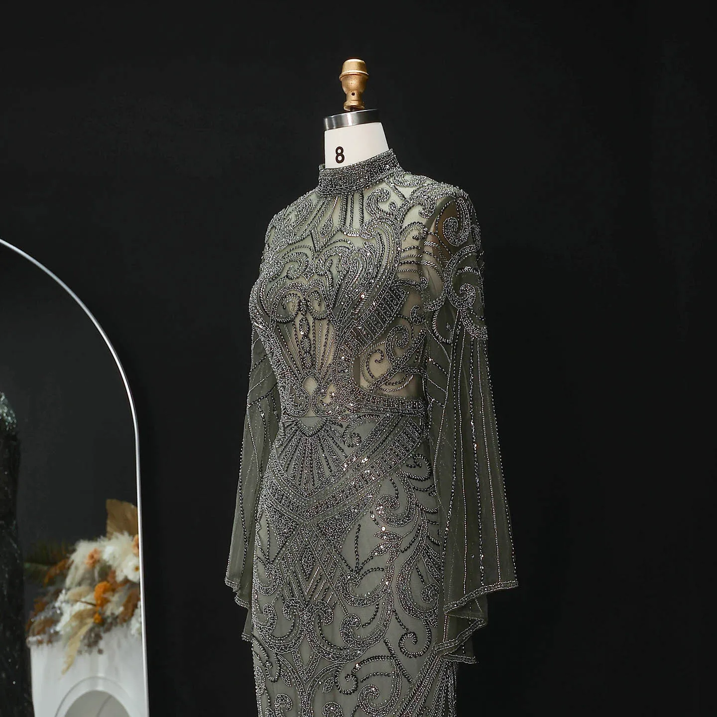 Sharon Said Abendkleider Luxuriöse Meerjungfrauenkleider mit Hohem Kragen und Langen Ärmeln, Funkelnde Pailletten-Formelle Kleider für Abschlussball und Party, Elegantes SS055 Maßgeschneidert – Detail 20