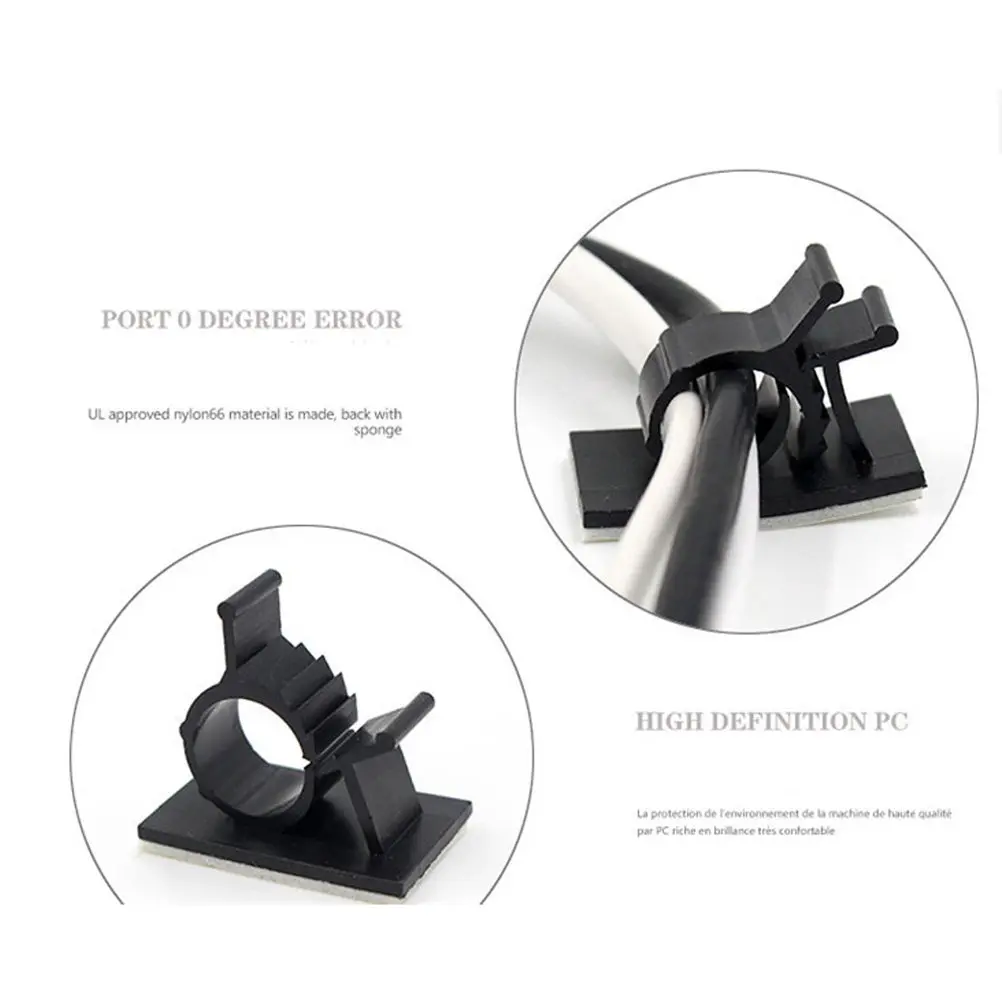 

10Pcs Black Plastic Cable Clips Adhesive Backed Wire Management Clamps for Desktop Cable Organization Neat Cord Bundling Tool