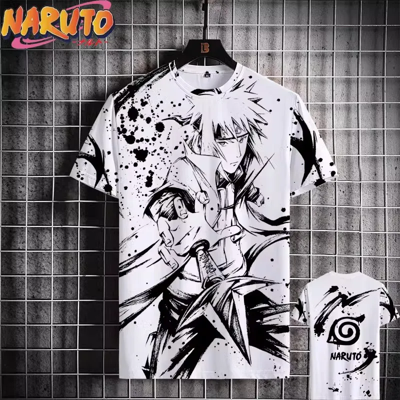 MINISO Naruto Herren-T-Shirt, japanische Anime-3D-Drucke, lässige Kurzarm-T-Shirts, Straße, übergroße Kleidung, modische Cartoon-T-Shirts