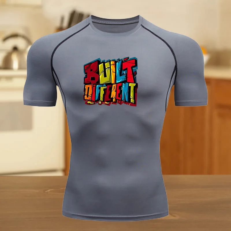 الرجال قصيرة الأكمام ضغط تي شيرت تنفس التجفيف السريع مرونة عالية العنكبوت الجري الدراجات الصالة الرياضية التدريبات قمصان اللياقة البدنية #2