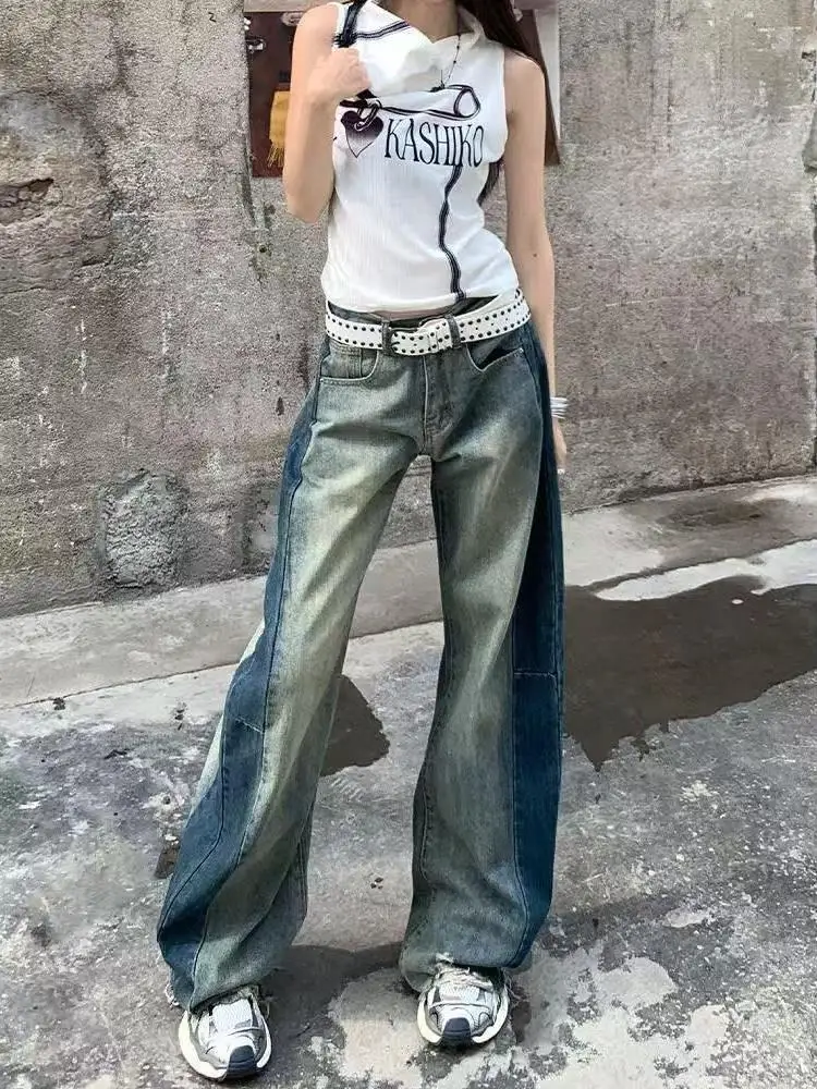 

Low Waist Wide Leg Denim Jeans Women's Distred Fringe Color Blo Long Pants Casual Chic Sle Cotton Polyester Blend