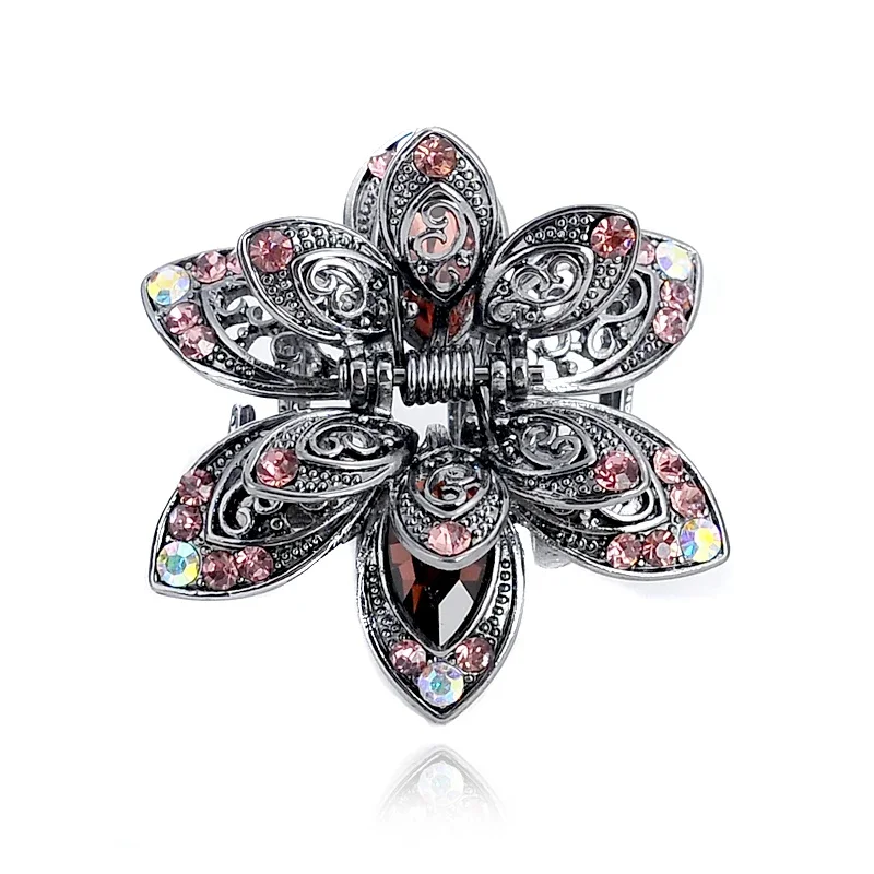 Vintage Flower Crystal Hair Claws Clip Rhinestone Hairpin Hair Jewelry Charm Hair Accessories For Women