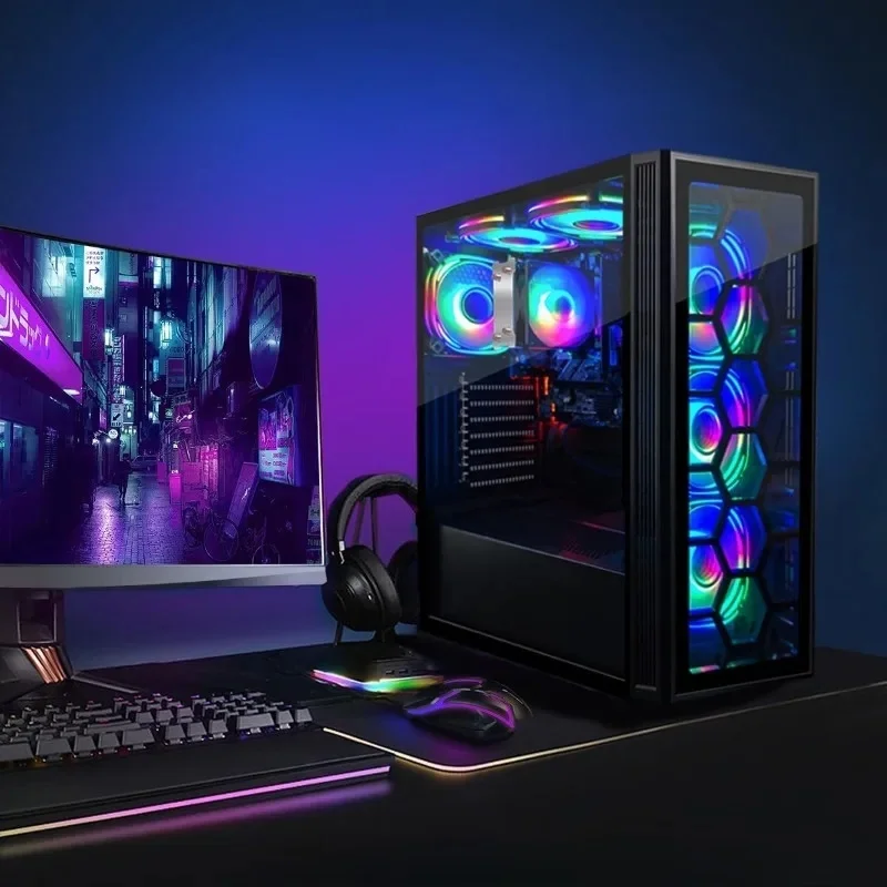 Computer PC desktop RGB, AMD Ryzen 5 3400G fino a 4,2GHz, 16G DDR4, SSD 512G, WiFi 6 e BT 5.2, ventola RGB x6, tastiera RGB