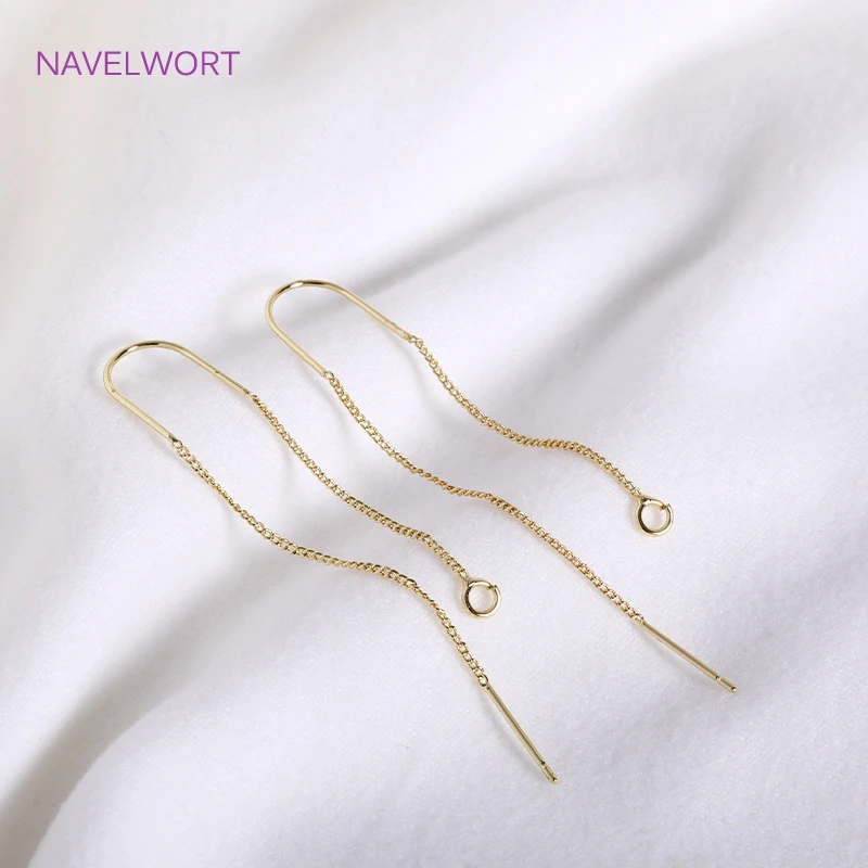 18K Gold Plated 0.6mm Thin Chain Ear Wire with Center U-Bar And Open Ring,Brass EarWire DIY Earring Making Supplies Wholesale