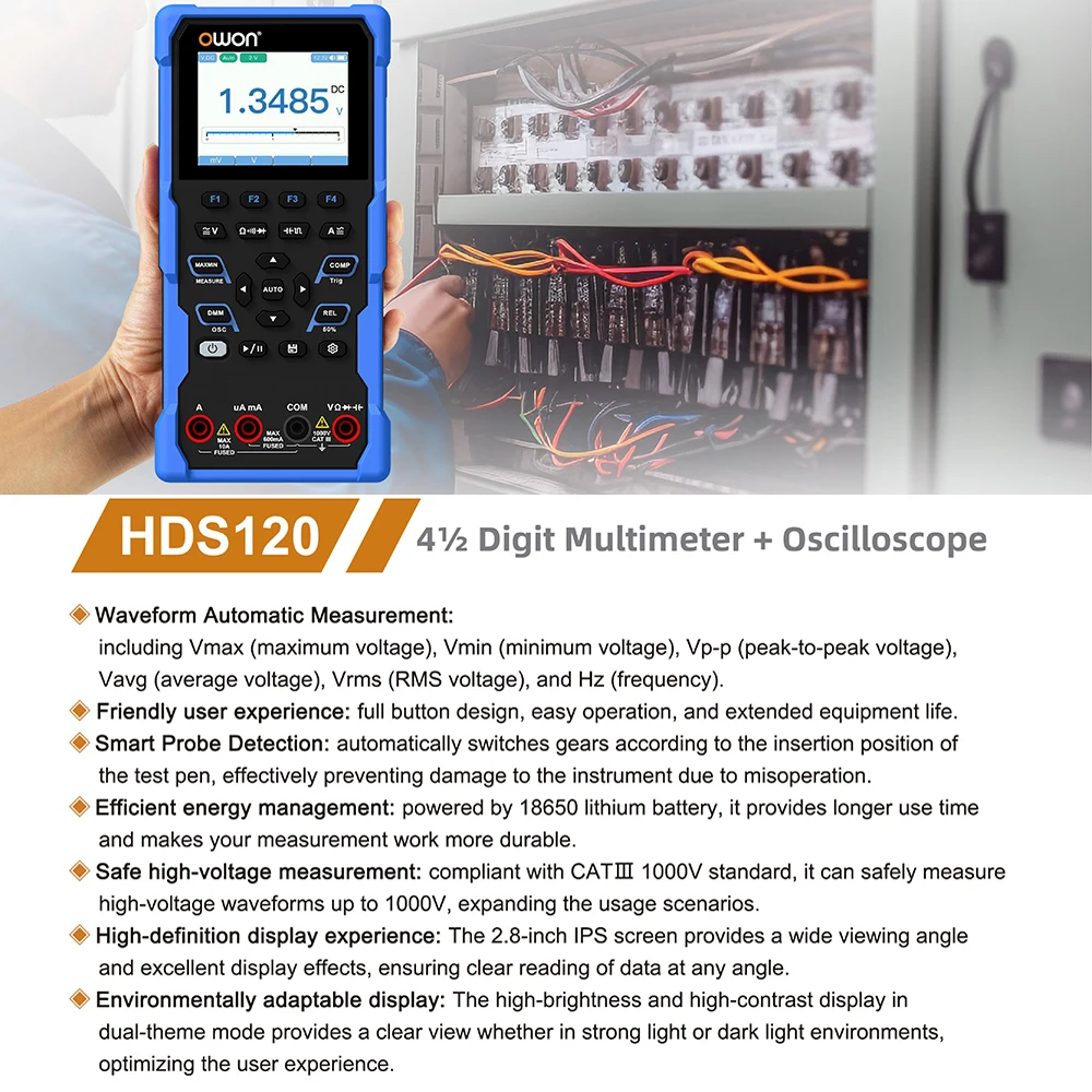 OWON HDS120 Oscilloscope Multimeter,4 1/2 Digit True RMS Multimeter,1MHz Digital Oscilloscope,AC DC Voltmeter Current Measure