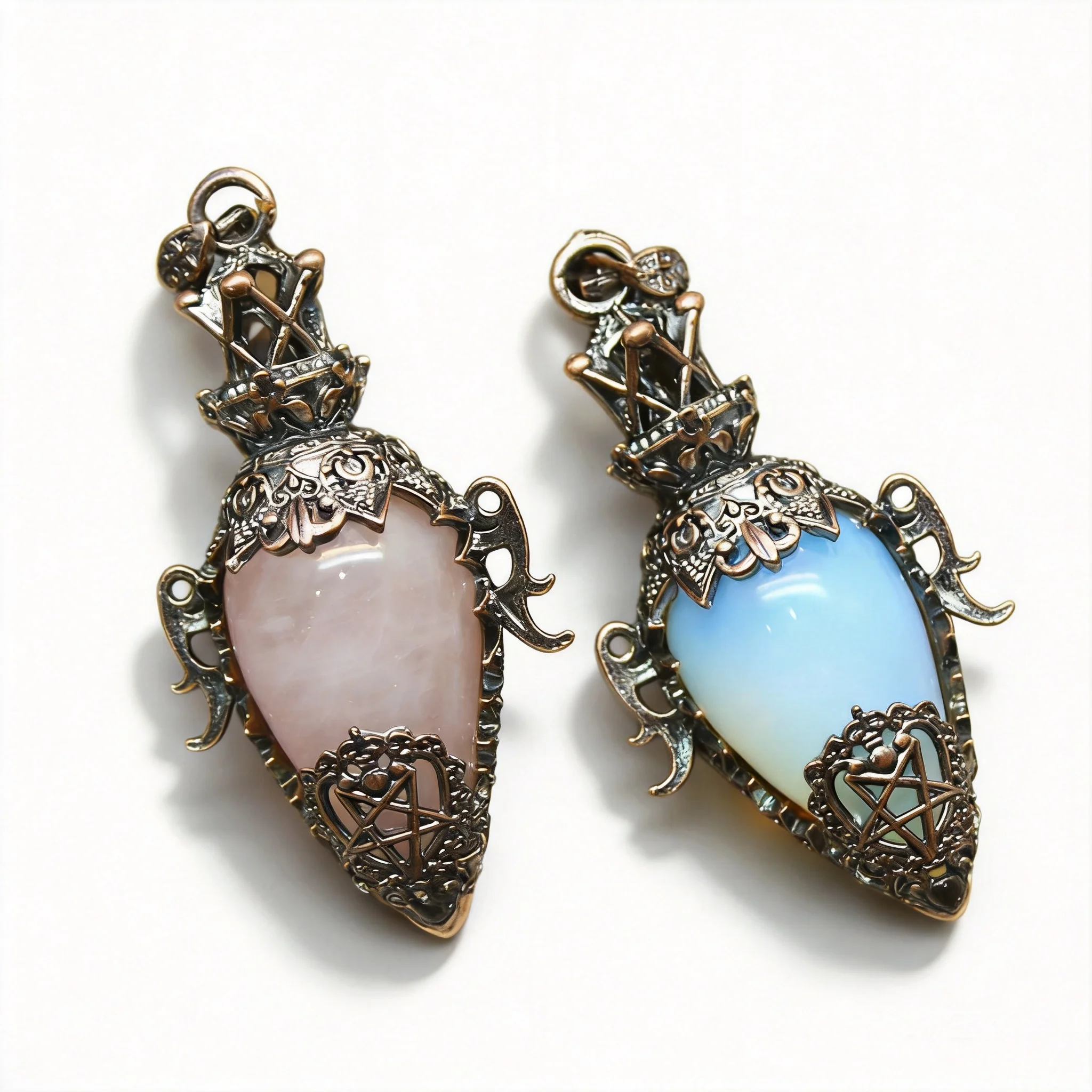 Chinese Style Vintage Copper Tone Hollow Bottle Pendant Necklace Natural Crystal Tiger Eye Stone Pendulum Lucky Blessing Fortune
