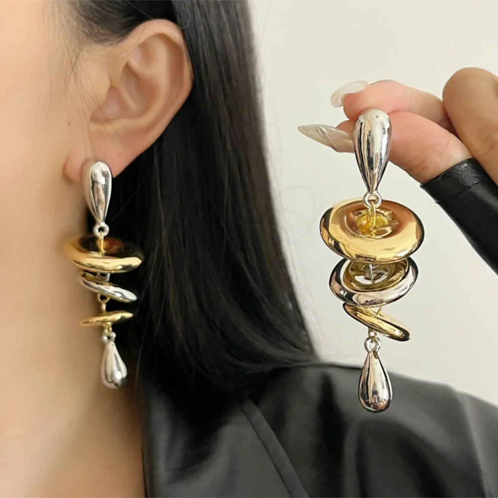 

European and American Multi-Layer Round Piece Long Water Drop Pendant Earrings Women Fashion Earrings Trendy Jewelry Accessories