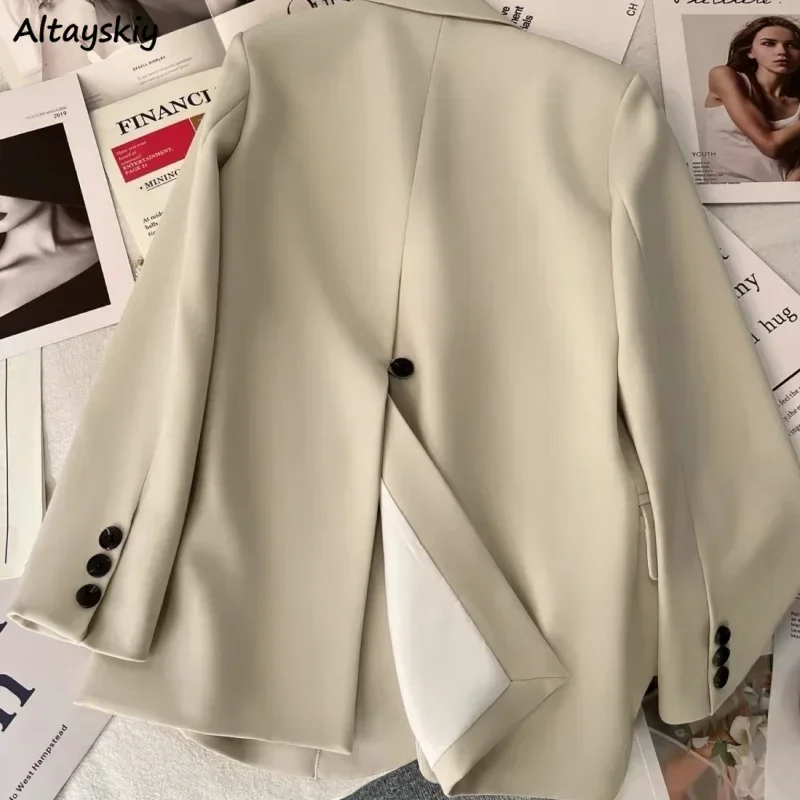 여성용 블레이저 카키색 봄 클래식 싱글 브레스티드 솔리드 심플 브리티시 스타일 오피스룩 출퇴근 레저 베이직 루즈 스타일리쉬