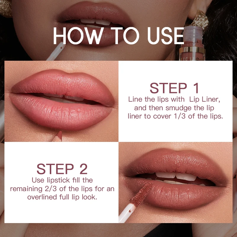 USHAS, set di matite per labbra e lucidalabbra 2 in 1, 12 colori disponibili, smalto per labbra impermeabile e antiaderente, matita per labbra opaca setosa, ragazza