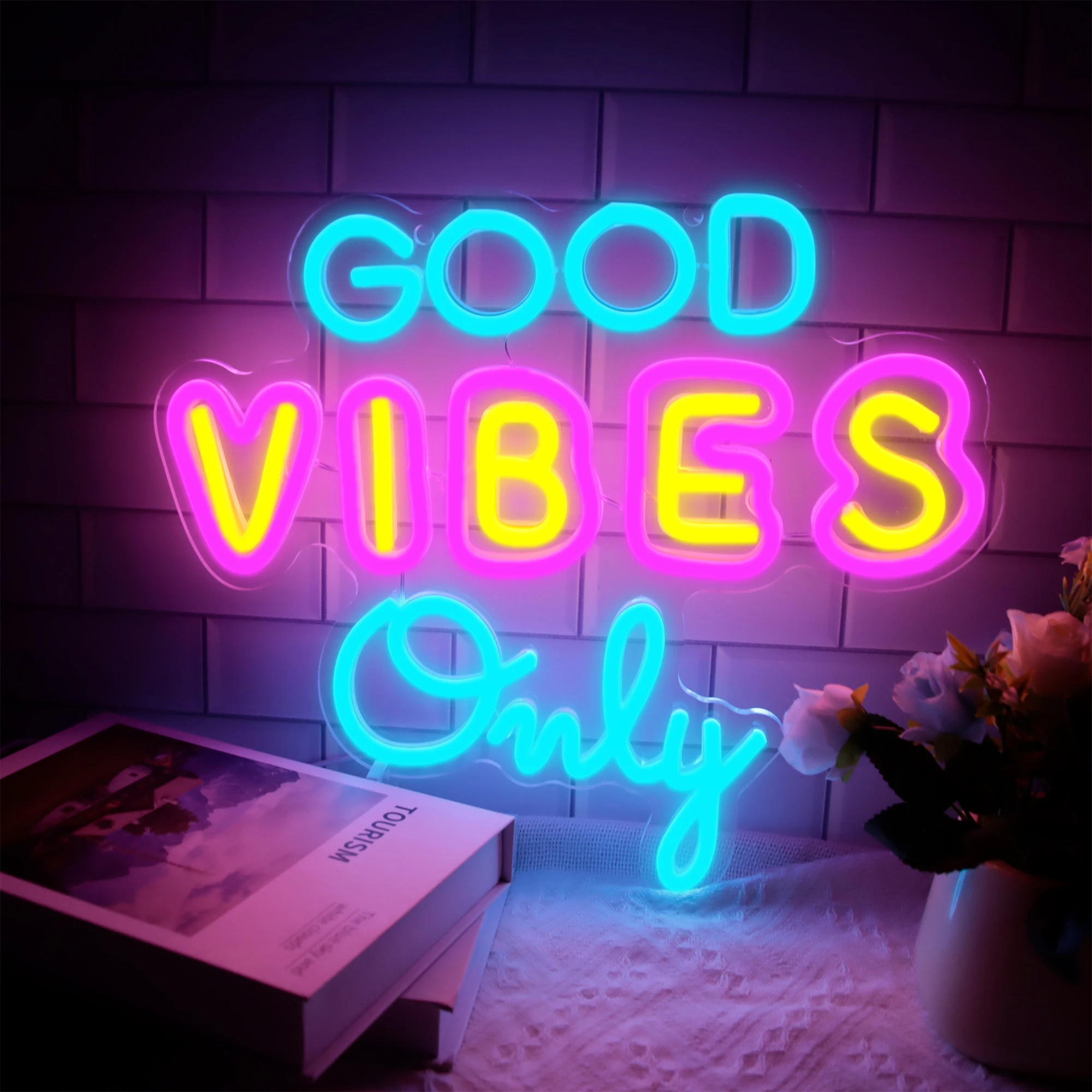 Неоновые вывески Good Vibes для настенного декора, неоновые светодиодные вывески для спальни, гостиной, пива, бара, игровой комнаты, гостиницы, лампы неоновые