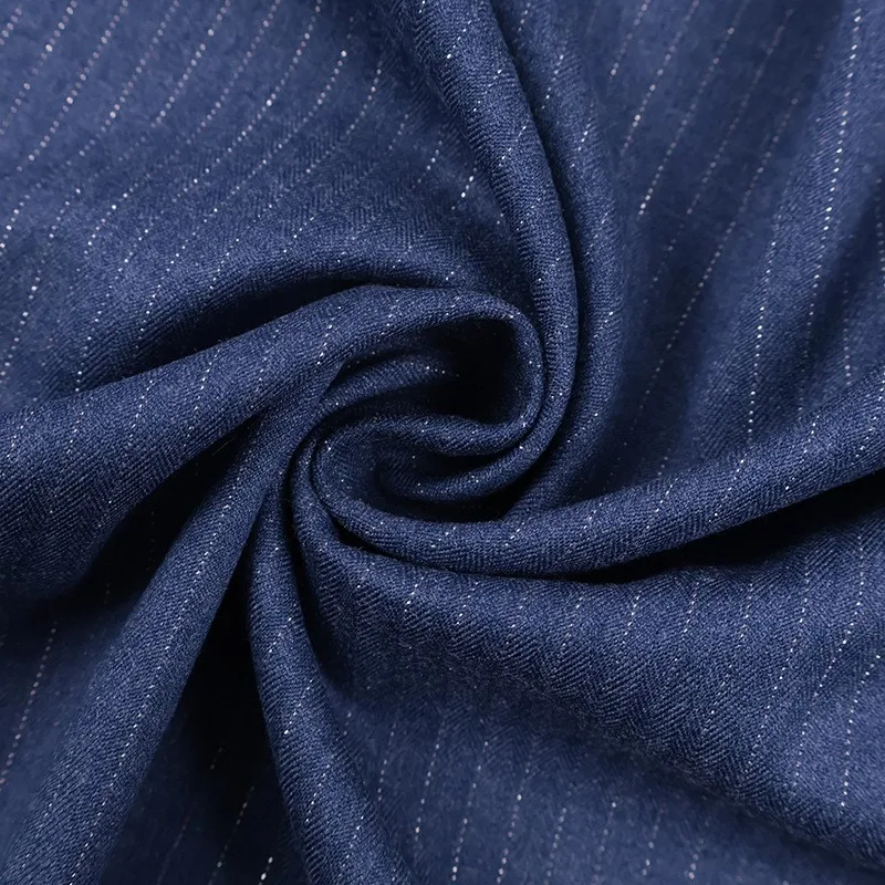 The new striped four-sided elastic suit fabric is a fashionable and shiny silk women's