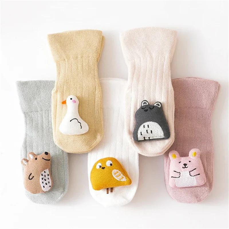 Cute Cartoon Animal Baby Socks for Boy Girl Winter Spring Cotton Bear Duck Anti Slip Soled Newborn Toddler Socks Accesorio Bebe