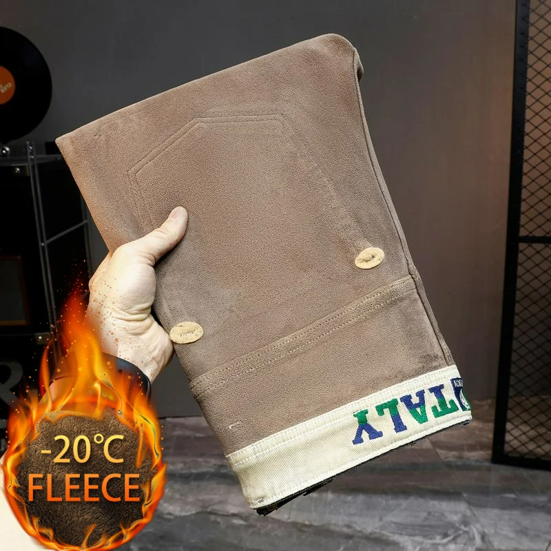 الخريف الشتاء الرجال الملابس أفخم رشاقته الصوف بنطلون امبسوول الجينز الحراري جينز غير رسمي يندبروف الدافئة القطن الدنيم السراويل #3