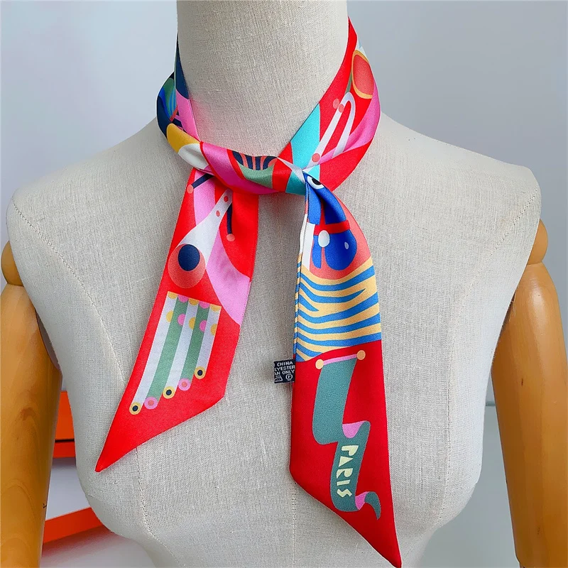 90*5cm Summer New Horse Print Female Decoration Twill Long Ribbon Binding Bag Silk Ribbon Hair Belt Hot Selling Small Scarf