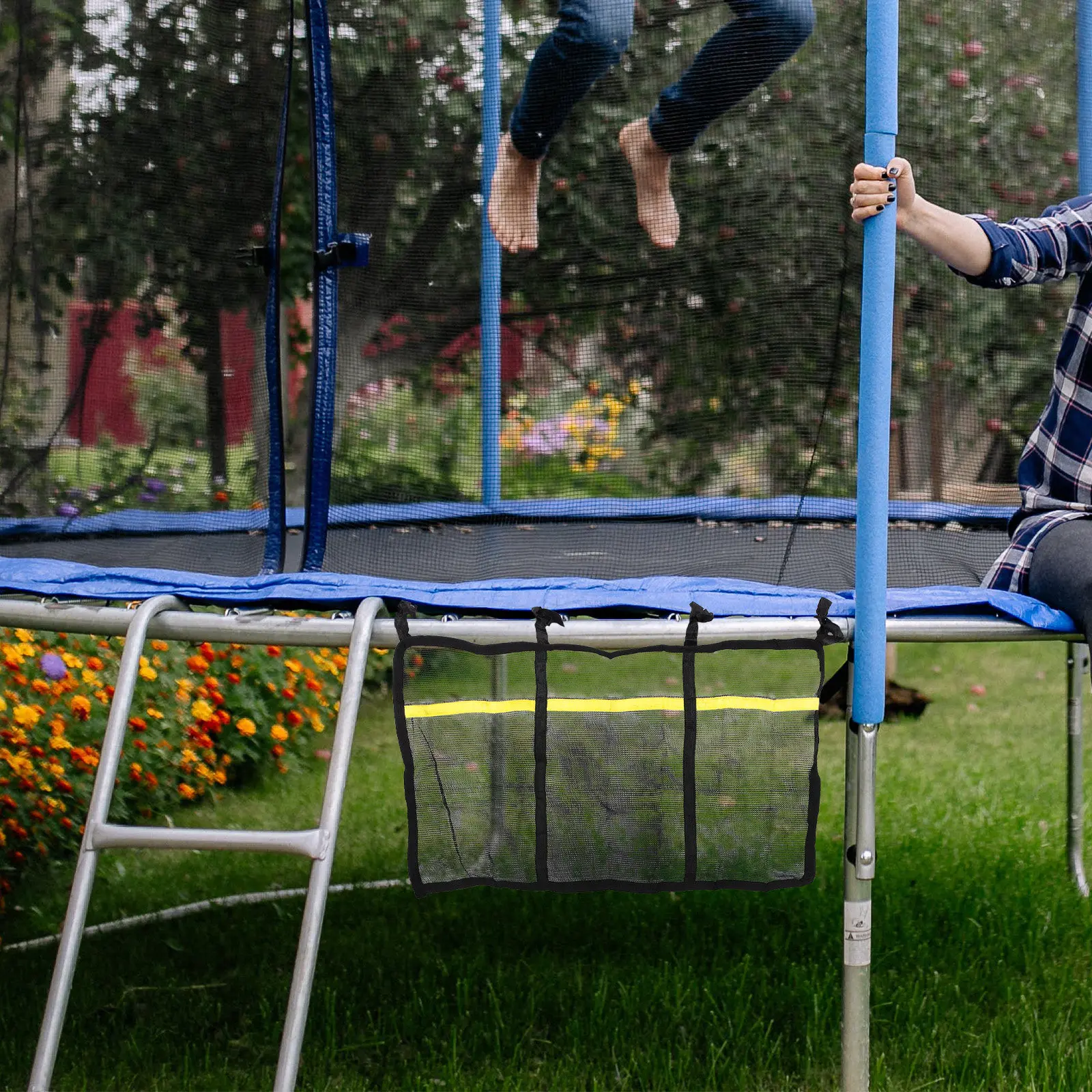 

Сумка-органайзер для обуви для батута, сетчатая, складная, легкая, с подвесным карманом для аксессуаров для батута, дышащий сетчатый мешок