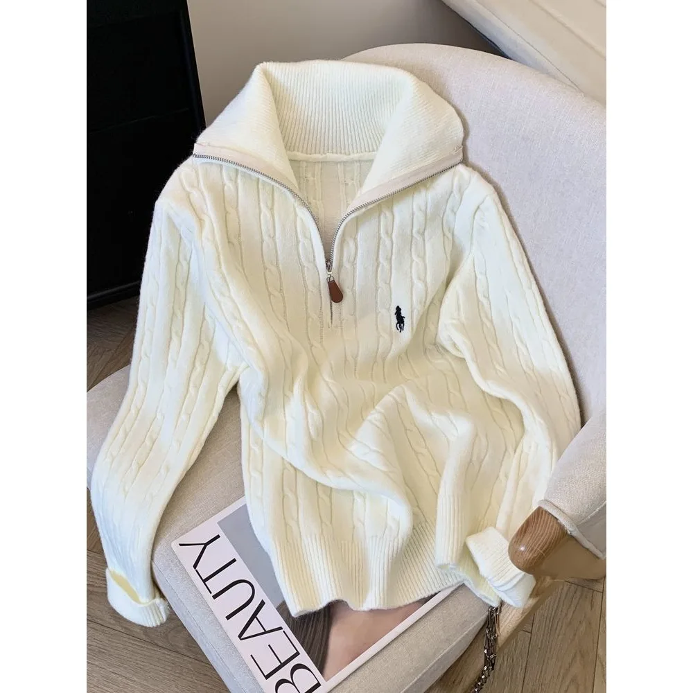 تأثير التخسيس فضفاض صالح بولو الرقبة نصف البريدي سترة المرأة وصول جديد المألوف عارضة نمط البوليستر الحرير الجليد تريكو #1