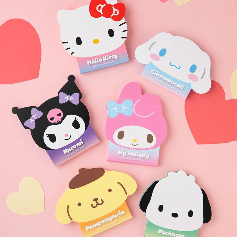 Miniso 5Pcs Sanrio Cartoon Sticky Notes Creative Cute Girly Heart Student Office Message Memo Record Note Pad Children's Gift