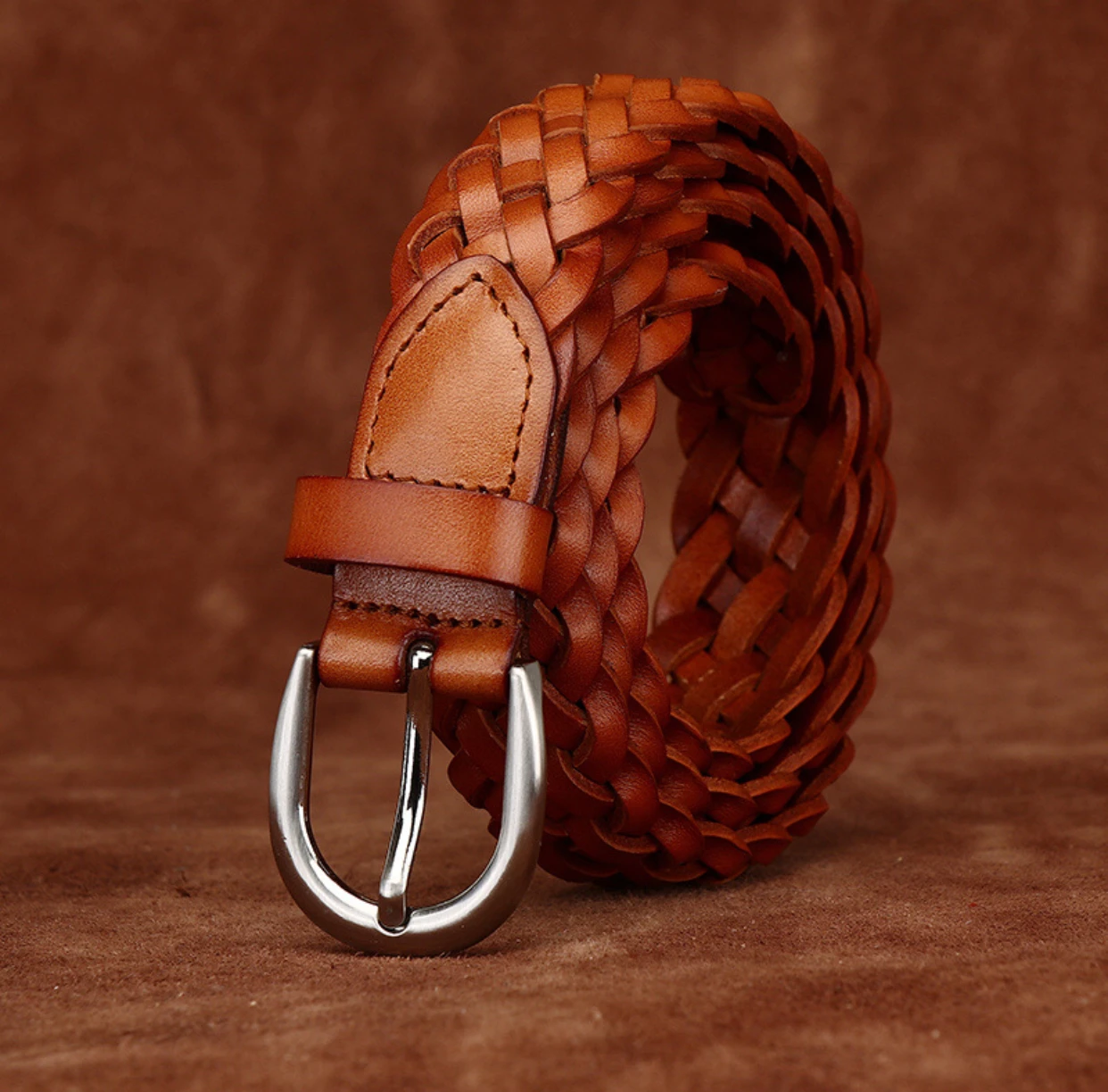 

Luxurious 3 cm wide hand-woven belt, men's and women's genuine leather, pure cow leather, woven belt, couple buckle