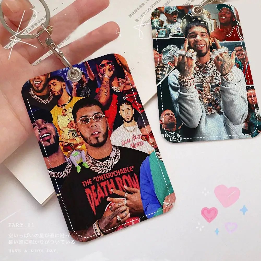 Tracklist Anuel AA Movie 1Pc PU Leather Card Holder Keychain Key Ring Door Lock Access Tags ID Card Case Keychain Card
