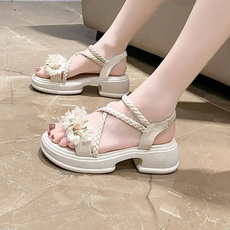 

Fashionable Flowers Open Toe Women's Sandals Designer Luxury Womens Shoes Vintage Comfortable Shoes for Women Sandalias De Mujer