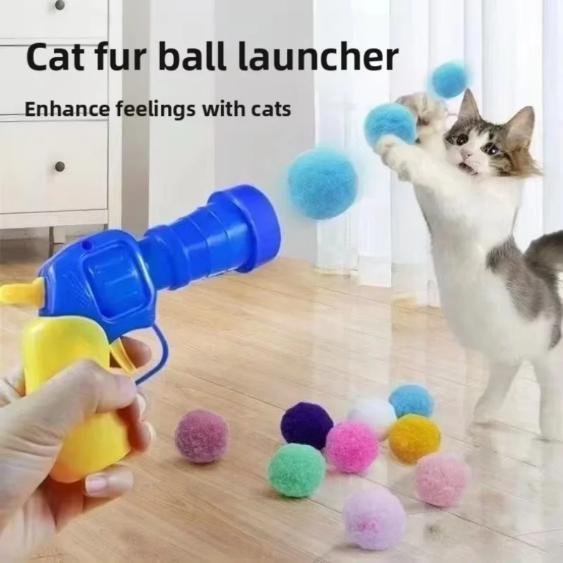 Neue Farben Katzenspielzeug Katzen-Plüschball-Schießpistole Geräuschloses Interaktives Spielzeug zur Stresslinderung Selbsthaftende Mikro-Elastische Statische Fellbälle