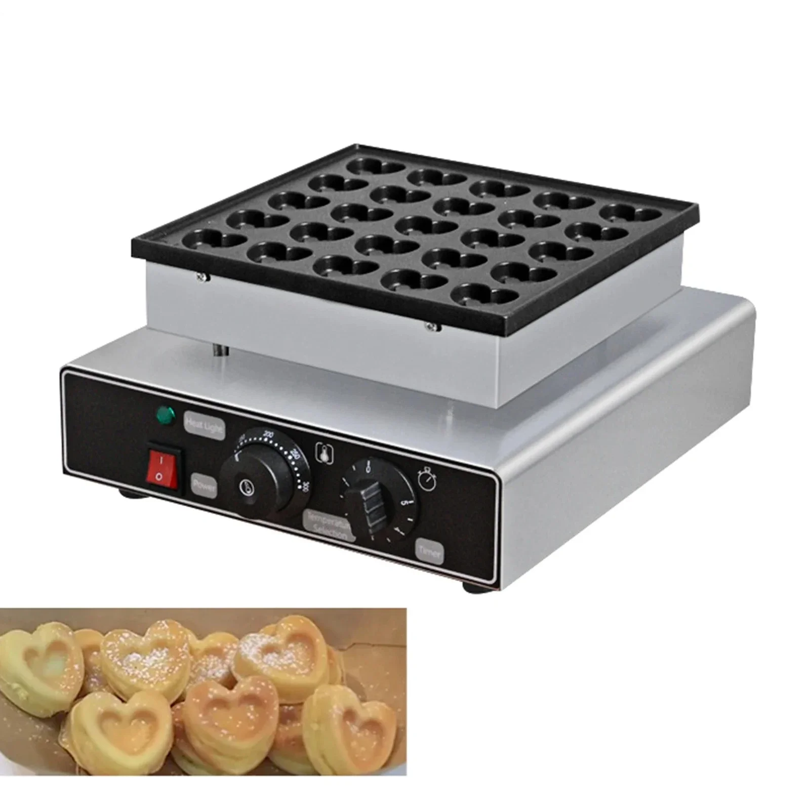 

ElectricStainless Steel 110/220V Mini Heart Shaped 2-plate Dutch Pancakes Baker Machine for Restaurants Kitchen Snack