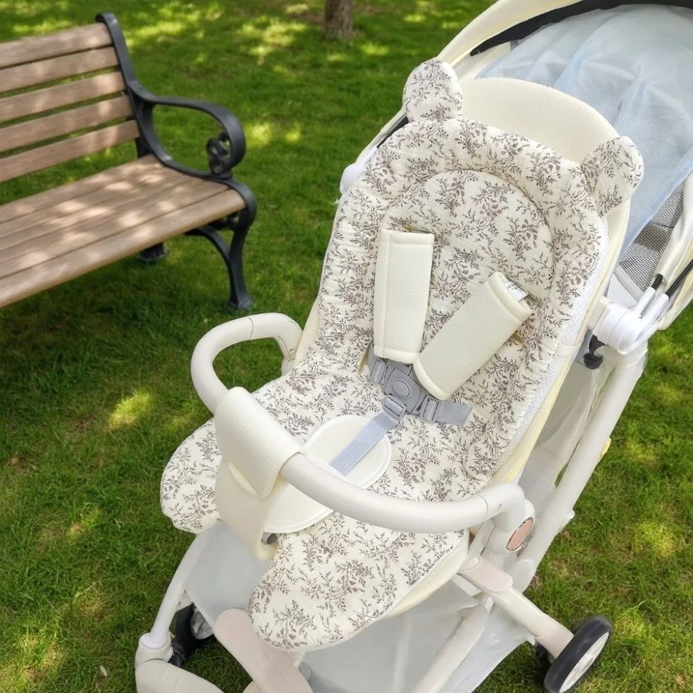 Soft Baby Stroller Seat Cushion Comfortable Breathable Stroller Accessories Cartoon Pattern Machine Washable