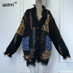 WINYI Make old holes and knit winter cardigan woman kimono party dress vintage abaya dubai luxur winter outfits for women coat