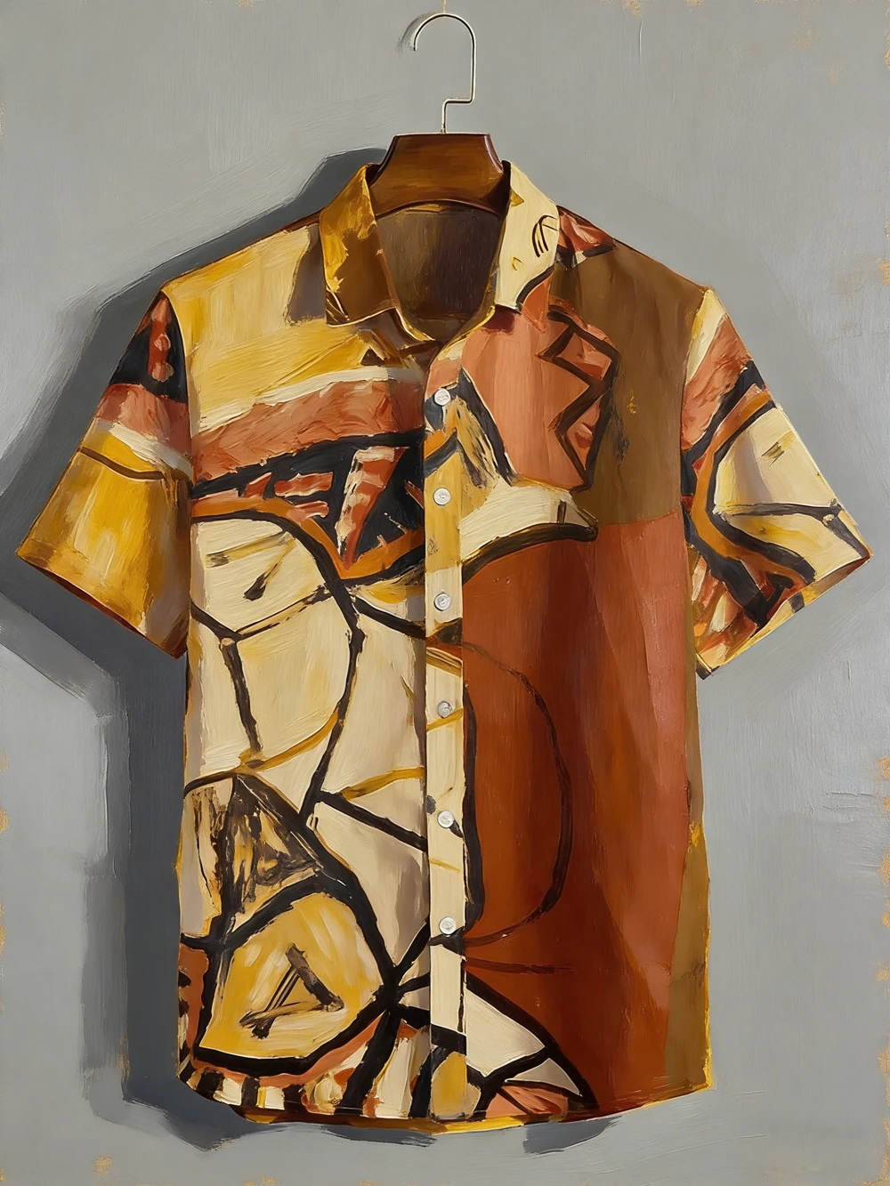 Summer Men's Short Sleeve Collar Shirt Modern Graffiti Clash Color Printed Shirt Vacation Leisure Party Clothes Men Fast shiping