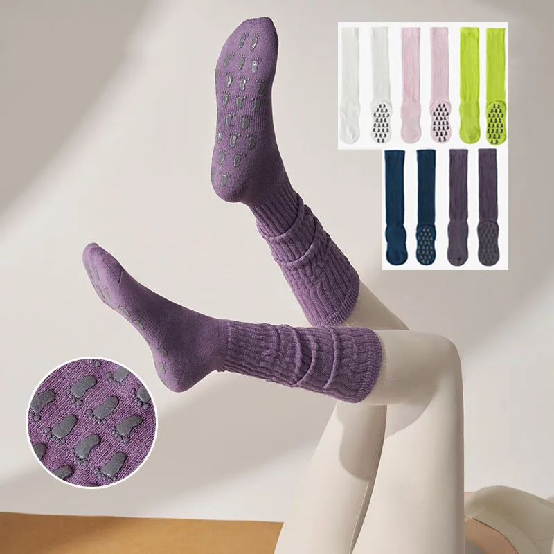 

Yoga Socks Autumn Winter Women Cotton Silicone Non-slip Pilates Grip Knee-high Slouch Socks