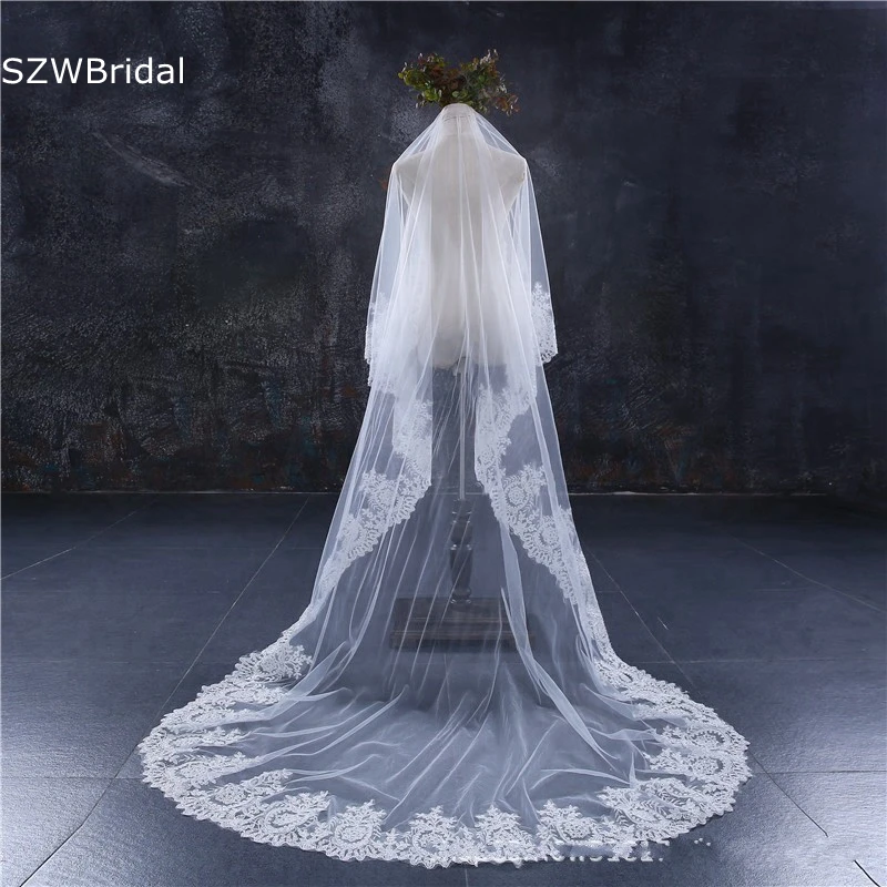 Hot Sale Lace Edge wedding veils long Ivory 3 Meter Long Bride Wedding accessories Bridal Veils Voile mariage casamento novia