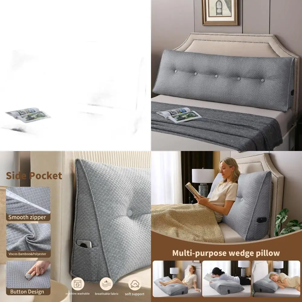 

Gray Full-Size Dorm Bolster Pillow with Removable Cover for Bed Headboard Support