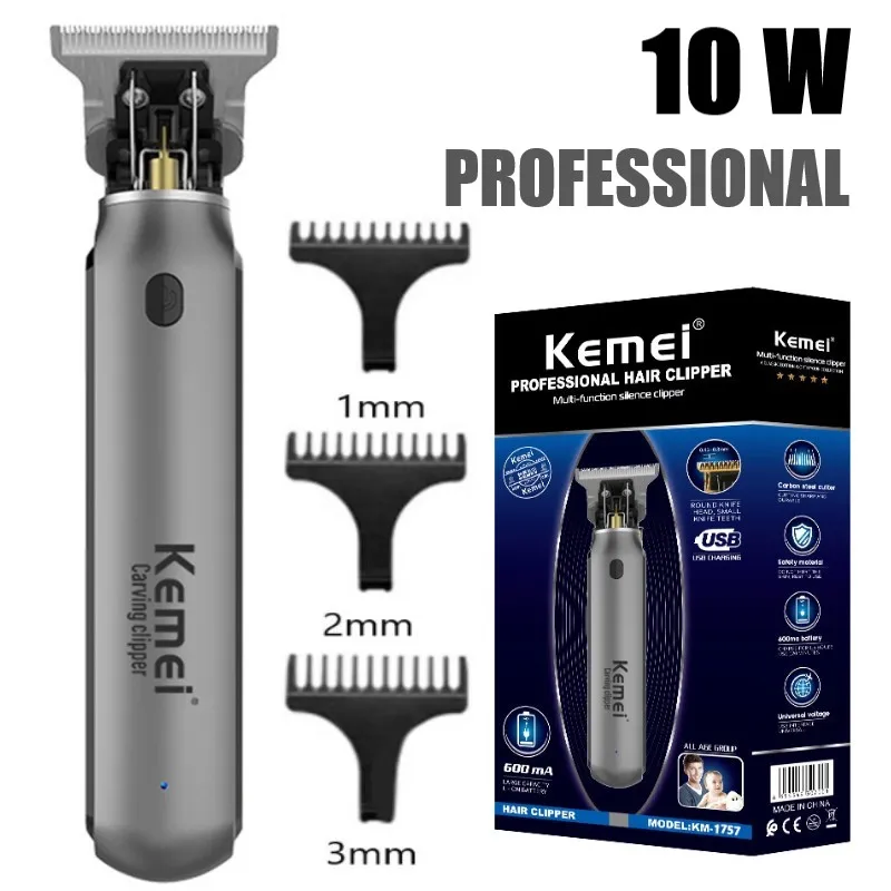 KM-1757 Hair Clippers Men Beard Trimmer Zero Gapped T-Blade Hair Cutting Machine Cordless Professional Barber Edgers Cutter