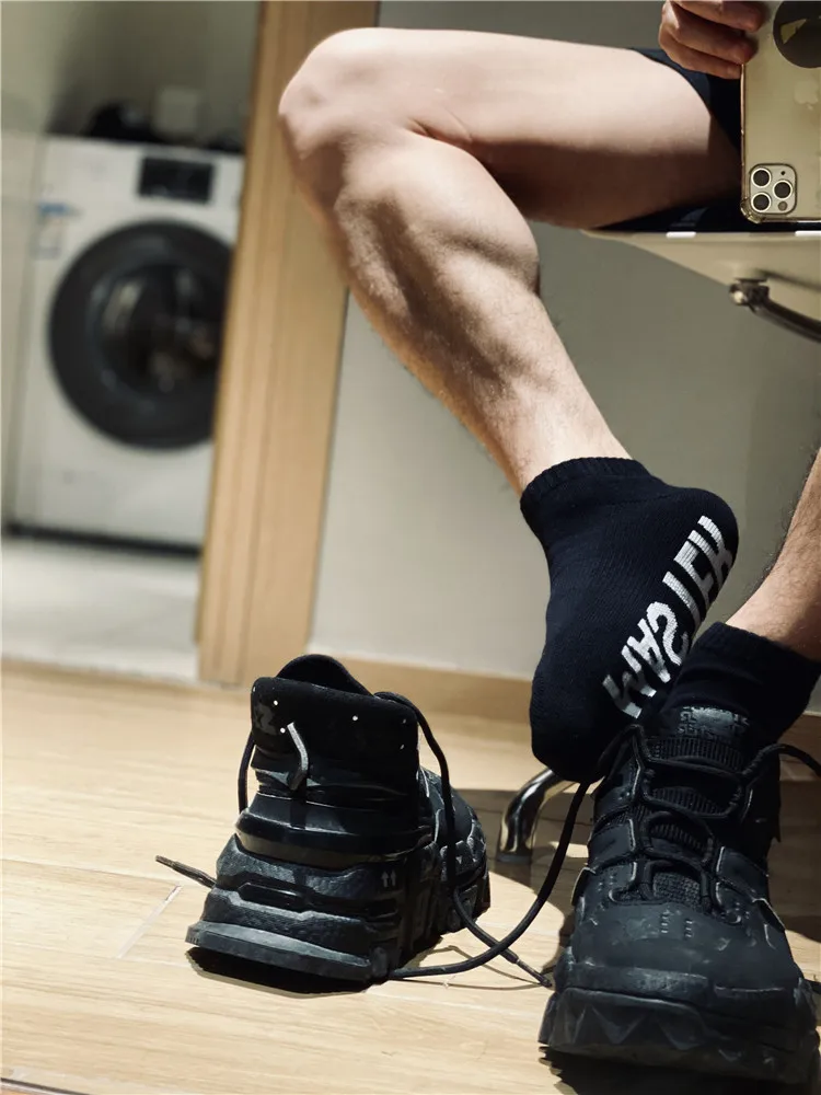 Men's Socks Letter Print Fashion Short Socks Comfortable Cotton Sports Fitness Running Boat Socks