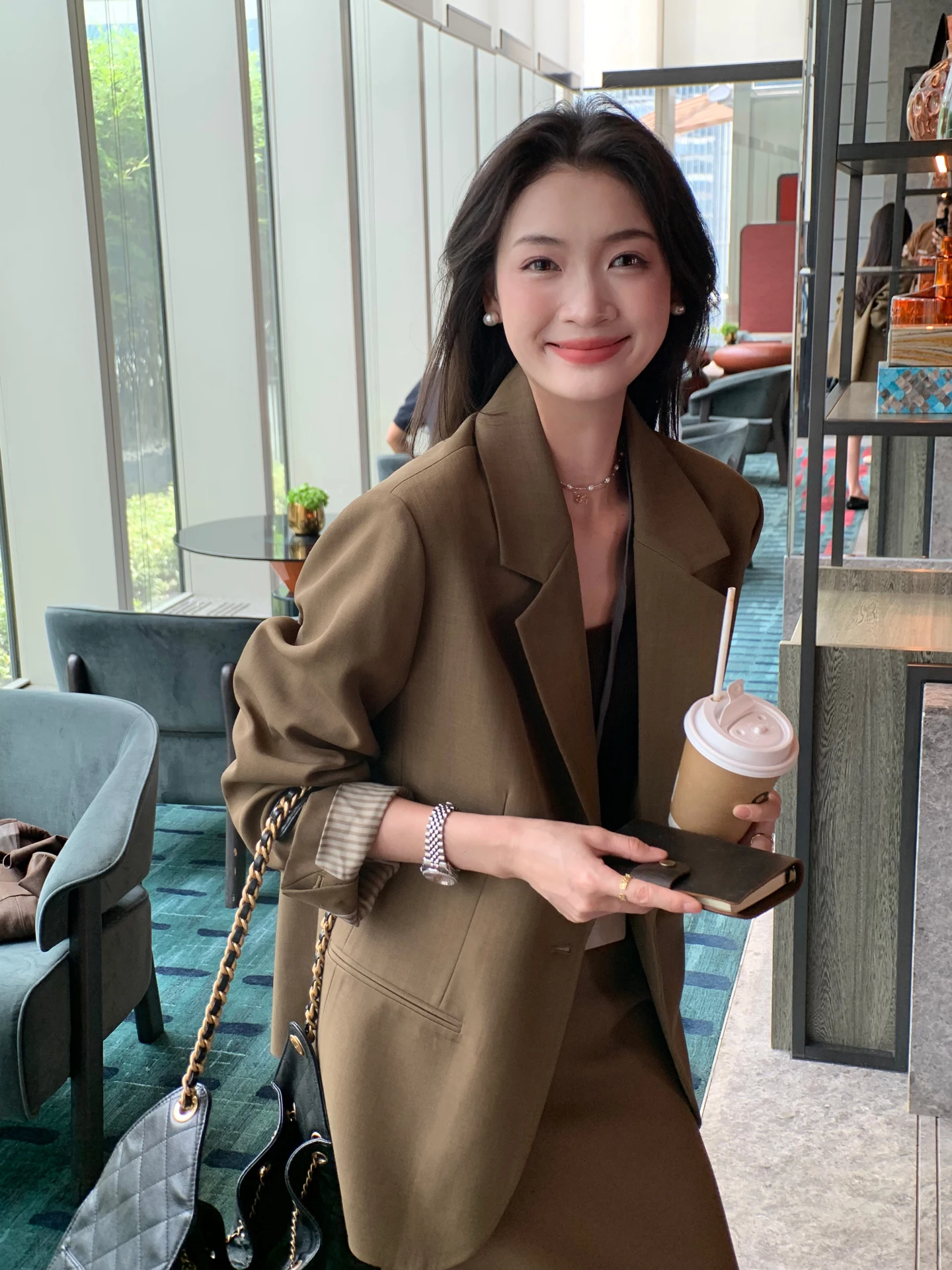 Folelse Traje de corte ancho para mujer Jaet principios de otoño viaje Sle largo Sve cierre de un botón mezcla de poliéster y spandex