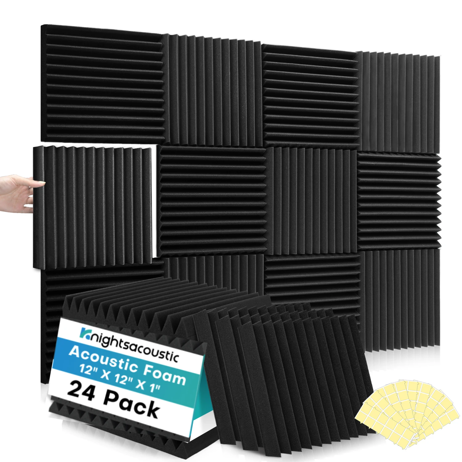 

24 Pack Acoustic Foam Panels 1" x 12" x 12" Acoustic Panels Soundproofing Noise Cancelling Wedge Panels for Wall Home Office