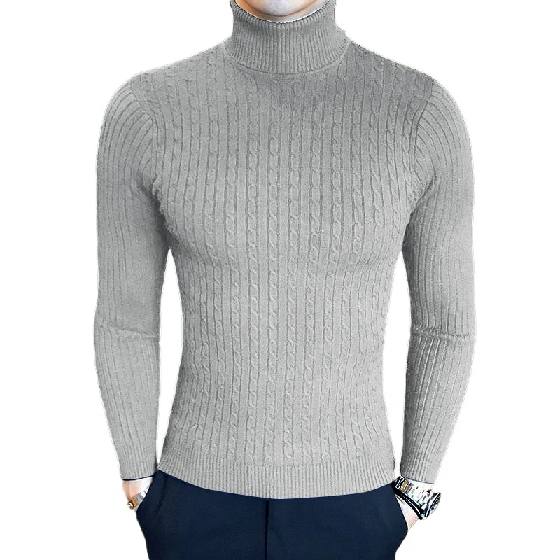 Men\'s Slim Fit Turtleneck Sweater Casual Twist Patterned Pullover Knitted Sweaters Autumn Outdoor Streetwear Warm Sweaters Men