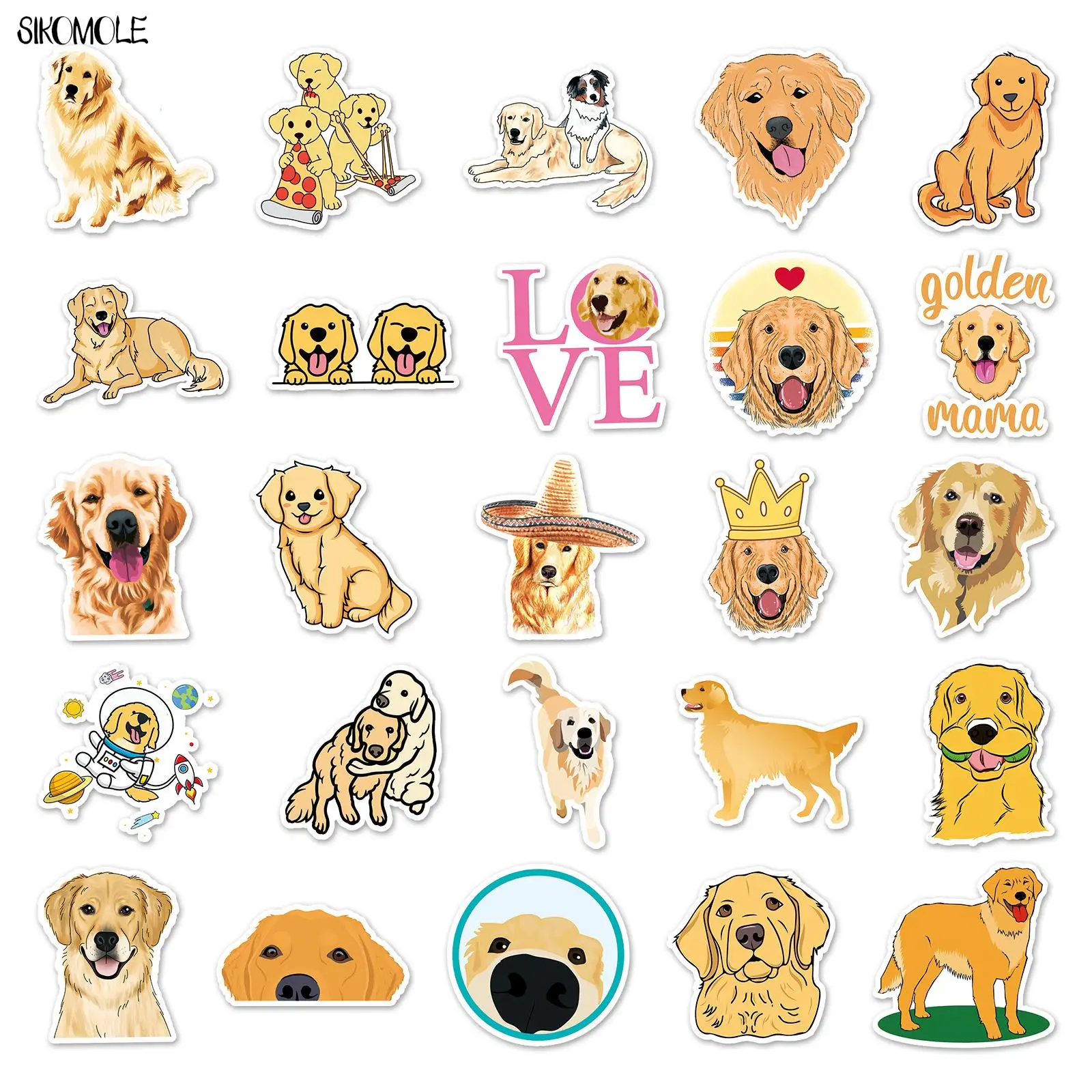 10/30/50PCS Cartoon Cute Golden Retriever Dog Stickers DIY Kids Toys Car Skateboard Laptop Motorcycle Graffiti Sticker Decals F5