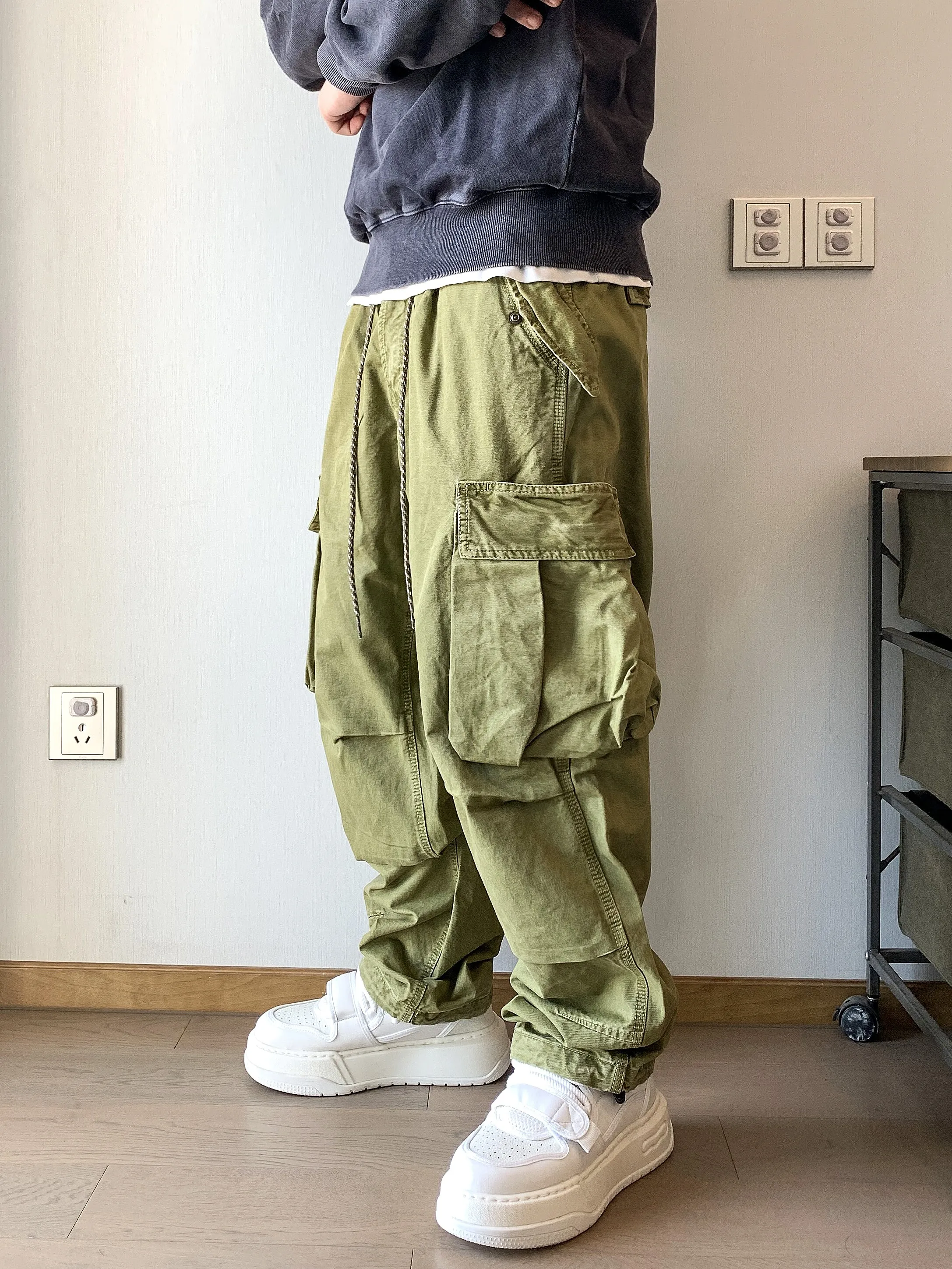 

Fall Winter Men's Casual Straight Leg Cone Work Trousers Heavy Du Cotton Jeans American Sle Leisure Long Pants