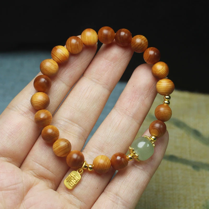 Banyan wood high-oil content 8mm with fortune charm, forest-style unisex Buddhist prayer beads wooden bracelet jewelry