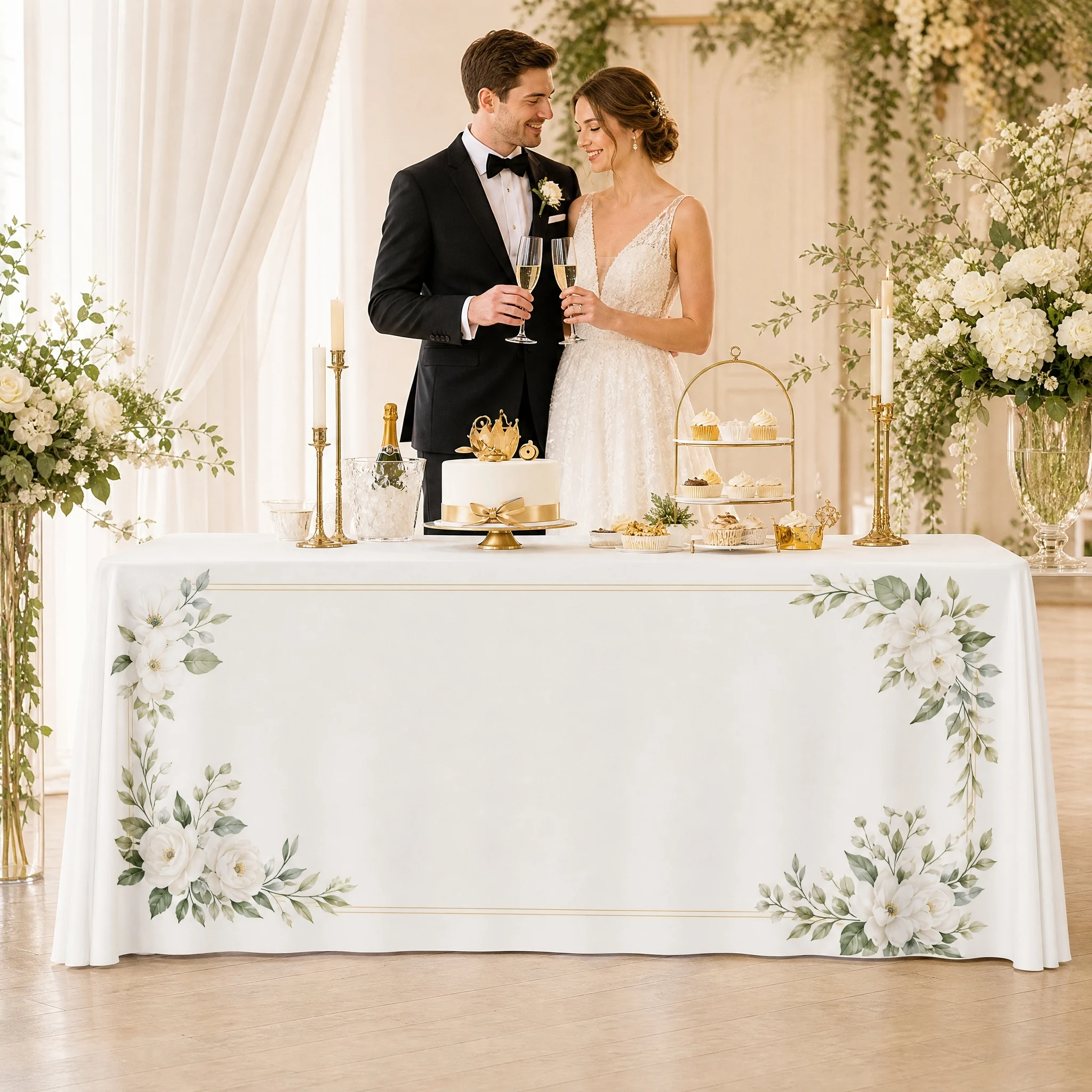 Personalized Wedding Reception Tablecloth Custom Couple Names Floral Table Cover Romantic Wedding Party Decoration